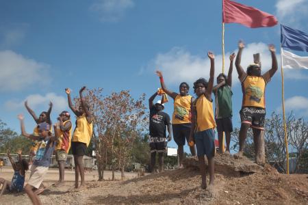 Students waving farewell 