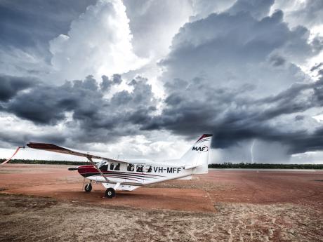 VH-MFF waiting for the storm to pass