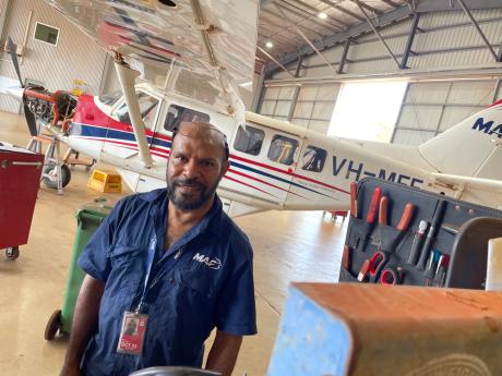 Francis Wayambo at work in the MAF hangar at Gove Airport.