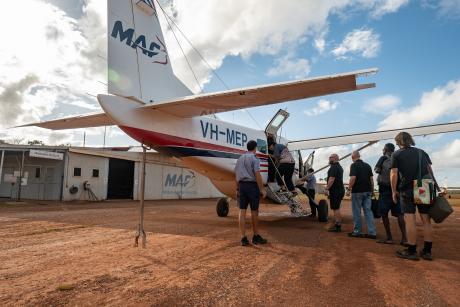 Passengers boarding aircraft